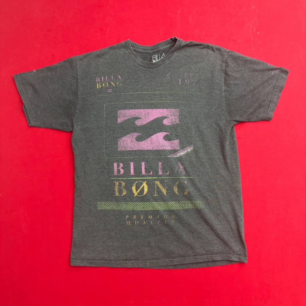 Billabong Mens Graphic T-Shirt Large Charcoal Grey Heather Surf Wave Logo Tee